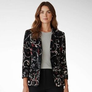 Chico’s Travelers Abstract Print Buttonfront 3/4-Sleeve Jacket